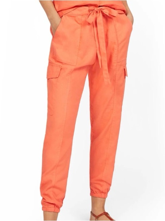 New York & Company Pants - New York & Company Cargo Jogger Pants Linen Blend Women's Size XL Orange